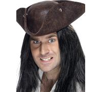 Adultes Chapeau Pirate Cuir Look Tricorne Marron Hommes Femmes Déguisement
