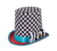 Adultes Chapelier Fou Damier Noir Blanc Tuyau de Poêle Haut Chapeau Alice Thé