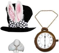 adultes de luxe au pays des Merveilles Lapin Chapeau avec grand oreilles et Attaché noeud + Géant Gonflable HORLOGE + nez parfait pour Ecole SEMAINE DU LIVRE + Journée mondiale Accessoire déguisement