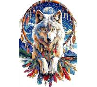 Adultes et débutants Diamond Painting Complète Foret DIY 5D Kit Attrape Rêves En Plumes De Loup Diamant Peinture Motif Broderie Diamant Art Kits Idéal Pour Décoration Murale Foret Rond 40x60cm C0052