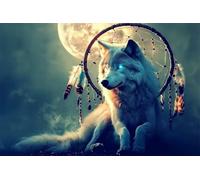 Adultes et débutants Diamond Painting Complète Foret DIY 5D Kit Attrape Rêves Loup Diamant Peinture Motif Broderie Diamant Art Kits Idéal Pour Décoration Murale Diamant Carré 70x105cm C1977