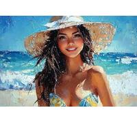 Adultes et débutants Diamond Painting Complète Foret DIY 5D Kit Belle Fille Au Bord De La Plage Diamant Peinture Motif Broderie Diamant Art Kits Idéal Pour Décoration Murale Foret Rond 40x60cm C0846