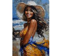 Adultes et débutants Diamond Painting Complète Foret DIY 5D Kit Belle Fille Au Bord De La Plage Diamant Peinture Motif Broderie Diamant Art Kits Idéal Pour Décoration Murale Foret Rond 40x60cm C0039