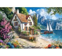 Adultes et débutants Diamond Painting Complète Foret DIY 5D Kit Belle Maison En Bord De Mer Diamant Peinture Motif Broderie Diamant Art Kits Idéal Pour Décoration Murale Foret Rond 100x150cm C0922