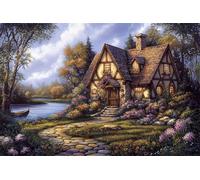 Adultes et débutants Diamond Painting Complète Foret DIY 5D Kit Belle Maison En Bord De Mer Diamant Peinture Motif Broderie Diamant Art Kits Idéal Pour Décoration Murale Foret Rond 40x60cm C0919