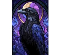 Adultes et débutants Diamond Painting Complète Foret DIY 5D Kit Corbeau En Vitrail Diamant Peinture Motif Broderie Diamant Art Kits Idéal Pour Décoration Murale Diamant Carré 20x30cm C1166