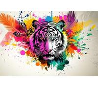 Adultes et débutants Diamond Painting Complète Foret DIY 5D Kit Couleur Tigre Blanc Diamant Peinture Motif Broderie Diamant Art Kits Idéal Pour Décoration Murale Foret Rond 90x135cm C0563