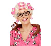 Adultes Grand-Mère Perruque Avec Rollers Blond Chat Femme Cheveux Pensionné