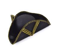 Adultes Pirates Noir Tricorne Chapeau Or Bord Motif Fantaisie Accessoire Costume