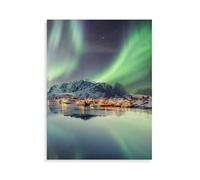 Adultes Puzzle en Papier，Aurores boréales dans Le Ciel Nocturne au-Dessus des Villages de pêcheurs des Lofoten, Norvège，Bar Cafe Pub Chambre décor Tissu peinture-1000 pièces（38x26cm）-AQ1