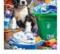 Adults Dog Puzzles - 70x50cm 1000 Piece Challenging Laundry Theme Jigsaw Puzzle with Letters on Back, Brain Teaser Puzzle for Seniors Families Men Women Parent Child Interaction