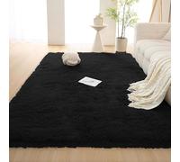 ADUODAO Grand tapis d'intérieur à poils longs doux et moelleux avec envers antidérapant - Ne perd pas ses poils - Lavable - 200 x 80 cm - Noir