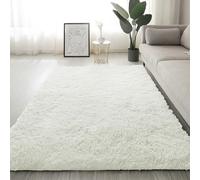 ADUODAO Tapis à poils longs et moelleux et doux, pour salon, table de chevet avec dos antidérapant, ne perd pas ses poils, pour chambre d'enfant et aire de jeux (170 x 120 cm, blanc)