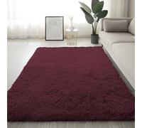 ADUODAO Tapis à poils longs et moelleux et doux, pour salon, table de chevet avec dos antidérapant, ne perd pas ses poils, pour chambre d'enfant et aire de jeux (160 x 80 cm, rouge vin)