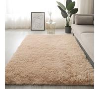 ADUODAO Tapis à poils longs et moelleux et doux, pour salon, table de chevet avec dos antidérapant, ne perd pas ses poils, pour chambre d'enfant et aire de jeux (120 x 120 cm, camel)