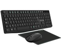 Advance Elite Wireless Combo Ensemble Clavier Souris sans Fil +Tapis Kit Bureautique pour PC/Portable Clavier Ergonomique Souris Optique 1600 DPI et Molette Silencieuse Tapis Antidérapant