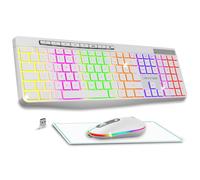 AD Advance - R Type, Ensemble Clavier Souris sans Fil Silencieux + Tapis Antidérapant, Rétroéclairé RGB, Souris LED Optique 1600 DPI, Kit Bureautique Rechargeable, pour PC, Mac & Ordinateur Portable