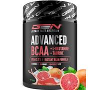 Advanced BCAA en Poudre 450 g - Acides Aminés 2:1:1 avec L-Glutamine & Taurine - BCAA Instantanés, Excellente Solubilité et Saveur - Végétalien - 30 Portions (Grapefruit)