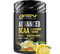 Advanced BCAA en Poudre 450 g - Acides Aminés 2:1:1 avec L-Glutamine & Taurine - BCAA instantanés, excellente solubilité et saveur - Végétalien - 30 portions (Lemon)