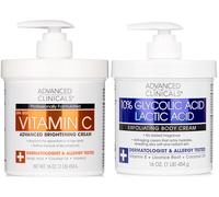 Advanced Clinicals Crème éclaircissante à la vitamine C + 10% d'acide glycolique et d'acide lactique lotion corporelle exfoliante 2 pièces soins de la peau éclaircissant hydratant kp