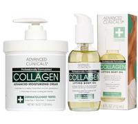 Advanced Clinicals Ensemble crème anti-âge au collagène et huile corporelle au collagène. Grande crème de 473,6 g pour le visage et le corps et l'huile corporelle de 113,4 g pour raffermir et