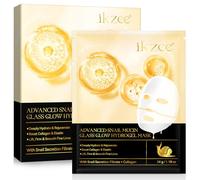 Advanced Snail Mucin Glass Glow Hydrogel Face Masks, 4 pièces Masque Facial à l'Essence de Collagène, Anti-Rides, Anti-Âge, Hydratation Intense, Nourrissant, pour Tous Types de Peau