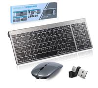Advanced Wireless Tastatur und Maus Combo, DREI Modi 5 in1(Bluetooth*3+2.4G+USB-C), Leise Wiederaufladbare Ultraslim, US QWERTY Layout Funktastatur für Computer/Desktop/PC/Laptop/Notebook Windows