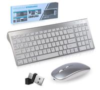 Advanced Wireless Tastatur und Maus Combo, DREI Modi 5 in1(Bluetooth*3+2.4G+USB-C), Leise Wiederaufladbare Ultraslim, US QWERTY Layout Funktastatur für Computer/Desktop/PC/Laptop/Notebook Windows