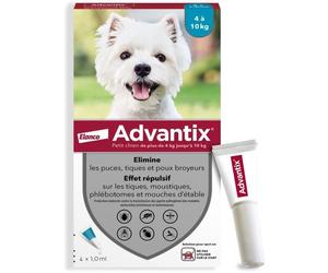 ADVANTIX Chien Solution Antiparasitaire Petite Race 4 à 10kg 4 pipettes