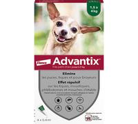 Advantix Chien Solution Antiparasitaire Puces Tiques Répulsif Mouches Moustiques Phlébotomes 1,5 à 4kg 4 pipettes