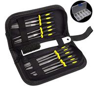 Advcer Bois Râpe kit - Assortiment de 12 Petit ensemble de fichiers d'aiguilles en métal avec brosse à poils et dragonne étui de transport (râpes inclus 2 tailles de, pointu Plat, rond, plat, à moitié rond, carré, Triangle)