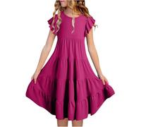 Advent 10 ans fille double couche manches flottantes robe trapèze fluide décontractée robe midi dégradé mini pour fille, Rose, 14-15 ans