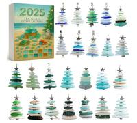Advent Calendar 2025,Sea Glass Christmas Tree,24 Mini Natural Sea Glass Tree Christmas Decoration Crafts,Handmade Collectible Ornaments for Family