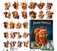 Advent Countdown Calendar - 2D Acrylic Funny, 26x18x3cm Count Down Calendar Squirrel Theme Ornaments, Bright And Cheerful For Friends Pet Lovers Kids Tree Window Wall Door