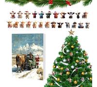 Advent Countdown Kalender Highland Cow - 24 Tages Kuhverzierungen Weihnachten Countdown - Kalender, 2D Acryl - Tierverzierungen Für Baumfenster Wandtür Auto Rückspiegel - Rucksack