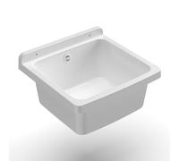 Adventa: Baignoire en résine PP, fixation murale, compacte, avec siphon et bonde, résistant aux acides d'usage commun, buanderie, garage, extérieur, 40 L x 40 P x 19 cm, blanc