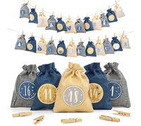 Adventi Calendrier de l'Avent à remplir 2026 - 24 sachets - 15 x 12 cm | Calendrier de Noël avec 24 sachets aspect jute à remplir soi-même, chiffres imprimés, pour enfants et adultes, avec ficelle