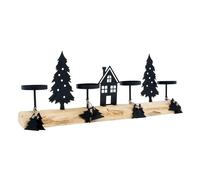 Advents Bougeoir sur tronc d'arbre avec image d'ombre - 41 cm - Bougeoir avec silhouettes d'arbre et de maison en métal - Support de décoration de table de Noël pour bougies piliers rustique