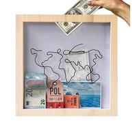 Adventure Archive Box | Travel Memory Boxes | Travel Tickets Collection Box | Creative Adventure Memory Box | Wooden Shadow Box with Slot on Top for Souvenirs/Tickets/Postcards