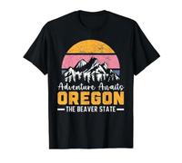 Adventure Awaits Oregon The Beaver State America T-Shirt Graphique avec Valeur, Homme, Noir, M