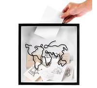 Adventure Boîte d'archive 29 x 29 x 4,5 cm avec fente pour souvenirs de voyage, cadre en bois à suspendre pour collection de tickets de cinéma, sport, voyage, concert, tickets souvenirs (noir)