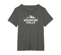 Adventure Calls Mountain Peaks Explorateur en plein air T-Shirt, Femme Grandes tailles, Asphalte, 3X