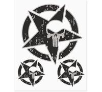 Adventure Stickers Kit For Motorcycle Top Case Star Punisher Skull 20 X 24 Cm Black