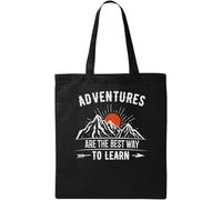 Adventures are The Best Way to Learn Sac fourre-tout en coton écologique naturel Noir, Noir , Taille unique