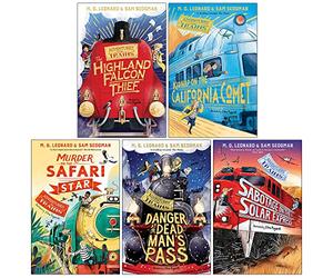 Adventures on Trains Series 5 Books Collection Set By M. G. Leonard & Sam Sedgman (Danger at Dead Man's Pass, Murder on the Safari Star, Kidnap on the California Comet, Highland Falcon Thief & More)
