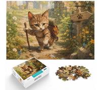 Adventurous Cat with Backpack Watercolor Pain Puzzle, 1000 pièces | Pour offrir à un adulte qui aime les puzzles : ce puzzle adulte 1000 pièces convient aux soirées tranquilles de l'Avent.