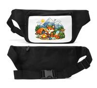 Adventurous Fox Enjoying Camping Outdoors Sac banane unisexe Noir
