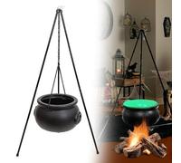 Advokingtap Chaudron de sorcière, décoration d'Halloween, grand chaudron de sorcière sur trépied avec lumières, seau à bonbons, décorations de sorcière d'Halloween pour la maison