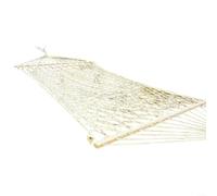 Advokingtap Lit à suspendre d'extérieur avec corde en coton doux et barres d'écartement en bois dur, blanc, taille double pour jardin ou terrasse (sans pompon)