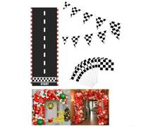 Advokingtap Lot de 10 drapeaux à carreaux de course avec 10 drapeaux portatifs, bannière et tapis de sol pour décoration de fête et d'événement